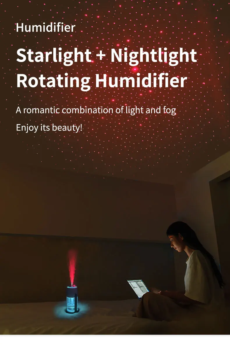 Description Picture 2 of itemAir Humidifier Mini Aromatherapy Essential Oil Ultrasonic Diffuser with Starry Sky Lights Color Night Light Car Humidifier