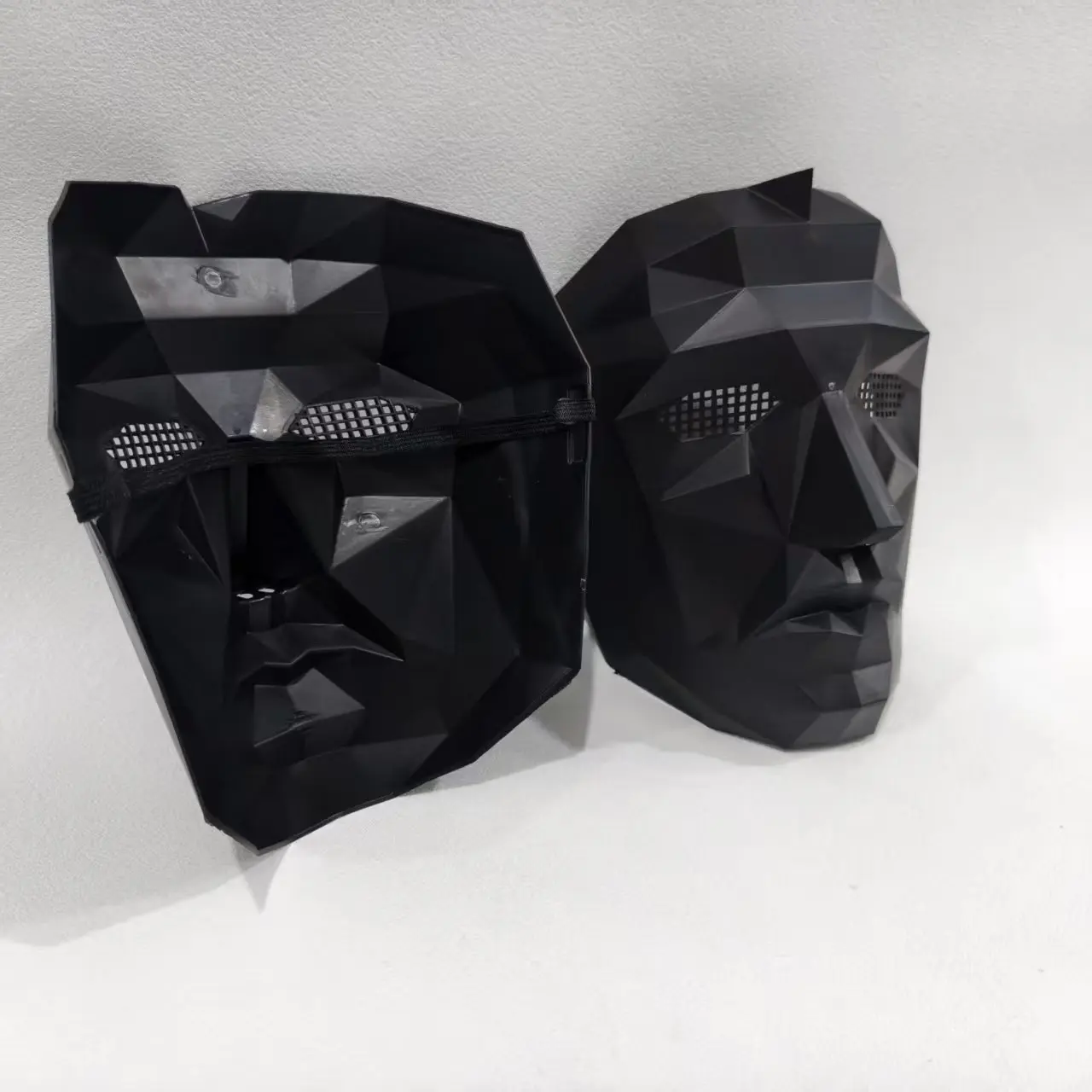 Geometric Faceted Full Face Mask Duo: Black & White Breathable Masquerade Costume Accessories Set