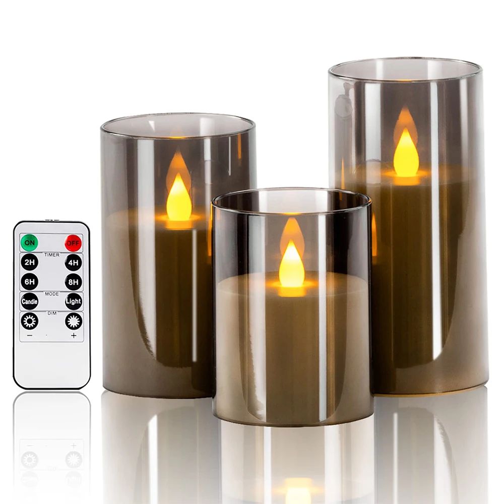 3 Pezzi Candele a LED Senza Fiamma, Candela a Batteria Luci a Stringa Con Teleco