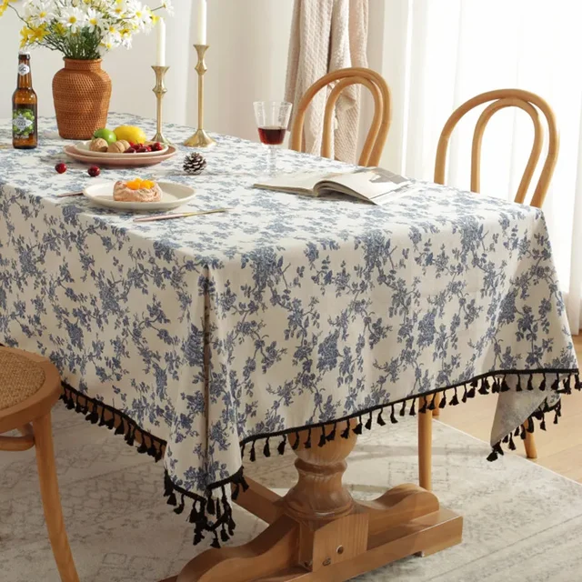 Tovaglia floreale personalizzabile con finiture in pizzo, copertura per tavolo da pranzo rettangolare, per tavolo da pranzo da cucina, decorazioni per feste in casa 4