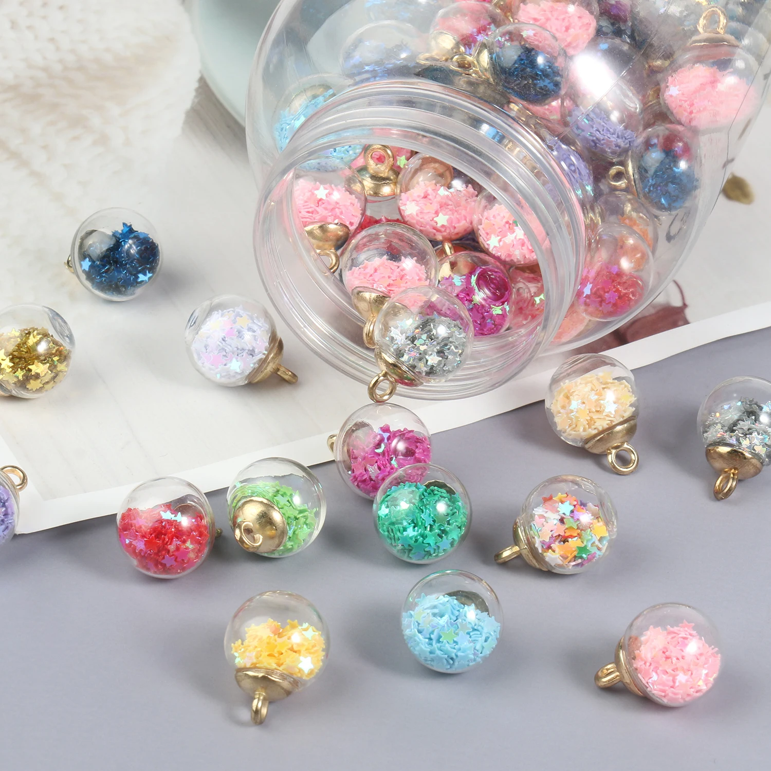 66 Pezzi Mini Sfere Di Vetro Con Glitter Stella | Ciondoli Per Bijoux Fai Da Te | Pendenti Colorati - Foto 9