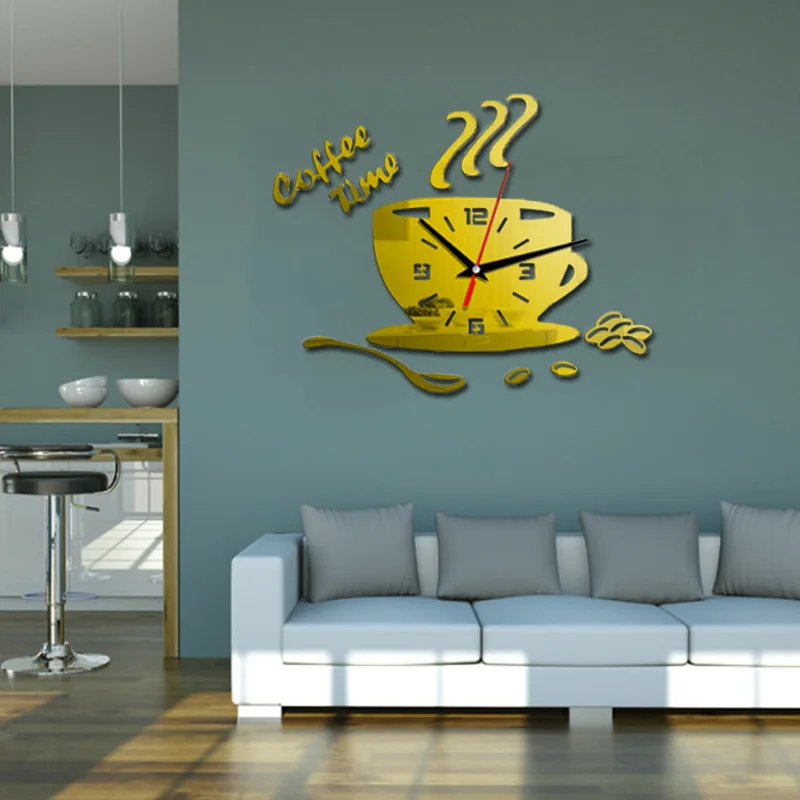 3D Acrylic DIY Wall Clock Mirror Wall Clocks Simple Home Digital Sticker Decoration Mute Coffee Cup Quartz Clock wall clock digital clock wall clock sticker