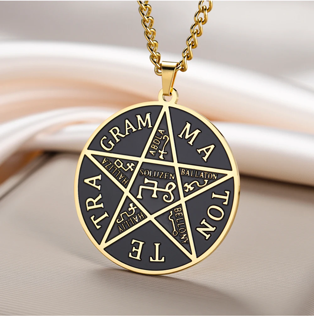 COOLTIME King Solomon's Seal Halskette Edelstahl Pentagramm Solomon Seal Amulett Halskette Schmuck für Männer Geschenk – Detail 9