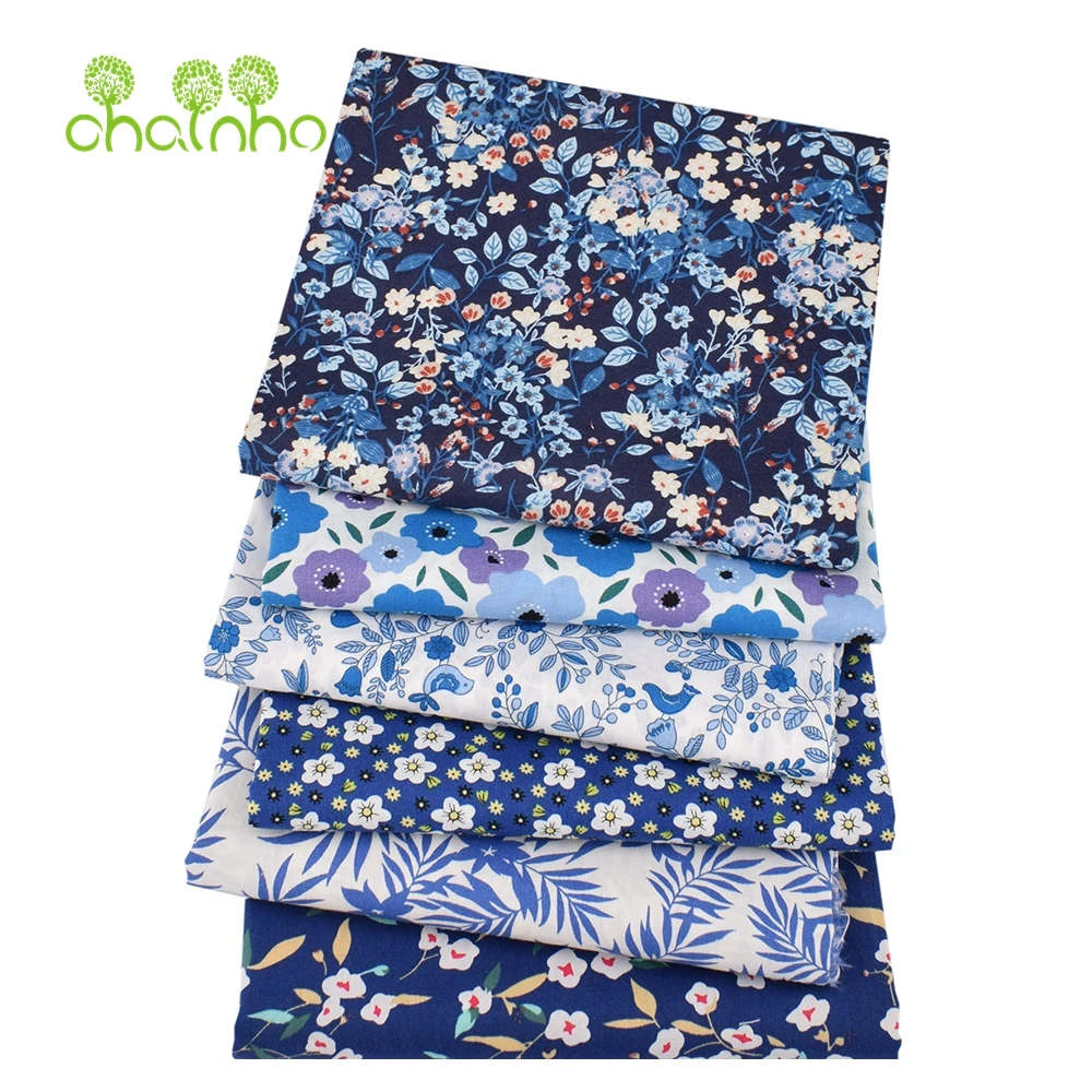 Chainho,Printed Plain Weave Poplin Cotton Fabric,DIY Sewing Quilting Material,Patchwork Cloth,Floral Series,3 Sizes,15PC95