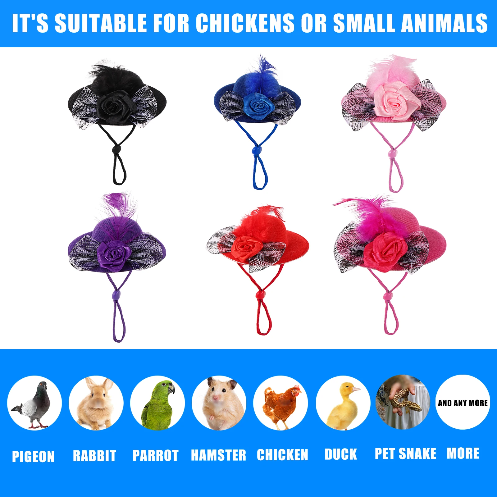 1 Pc Pet Hen Decorative Hat Velvet Large Silk Flower Topper Hamster Lizard Hat Adjustable Parrot Topper Pet Fashion Clothing
