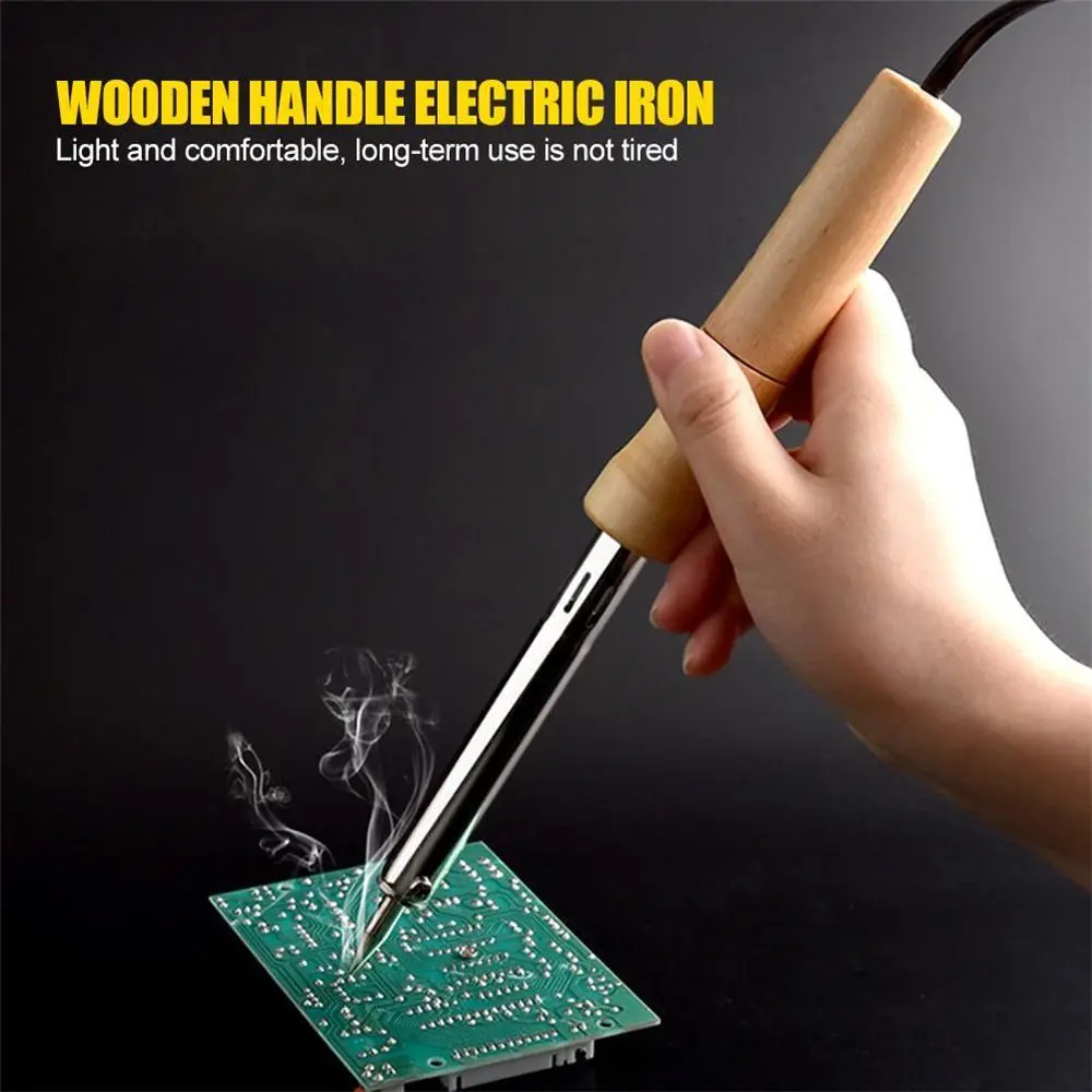 Durable Rework Statian 30W/40W/60W/80W/100W Electric Soldering Iron Solder Supply Adjustable Temperature Wooden Handle soldering iron electric soldering iron