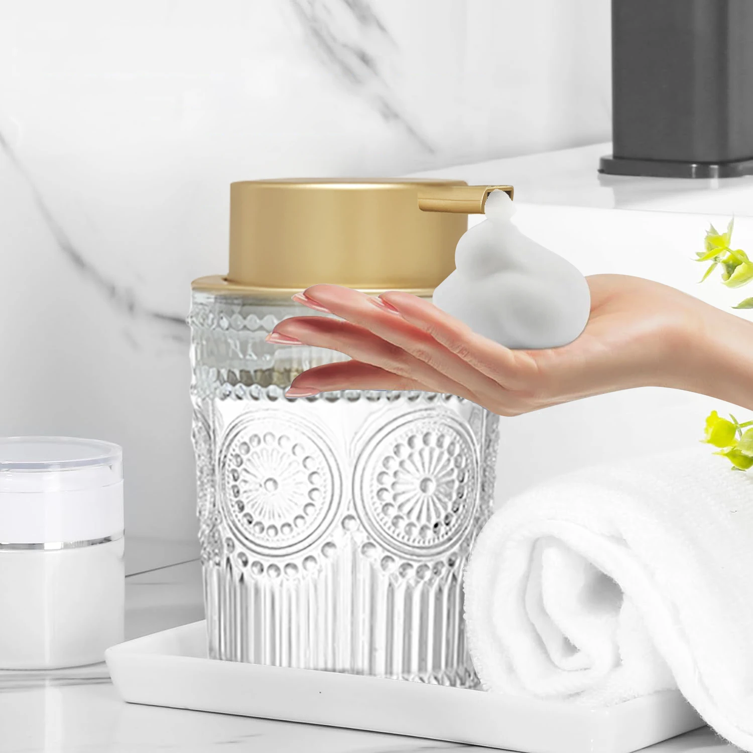 Hand Foaming Refillable Bottle Dispenser for Kitchen Bathroom Countertop Dish Soap