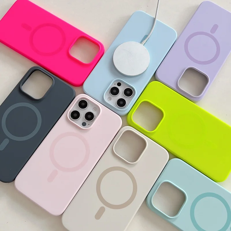Luxury Bright Fluorescent Liquid Silicone For Magsafe Case For iPhone 17 Air 16 15 14 13 12 Pro Max Plus Wireless Charge Cover 6