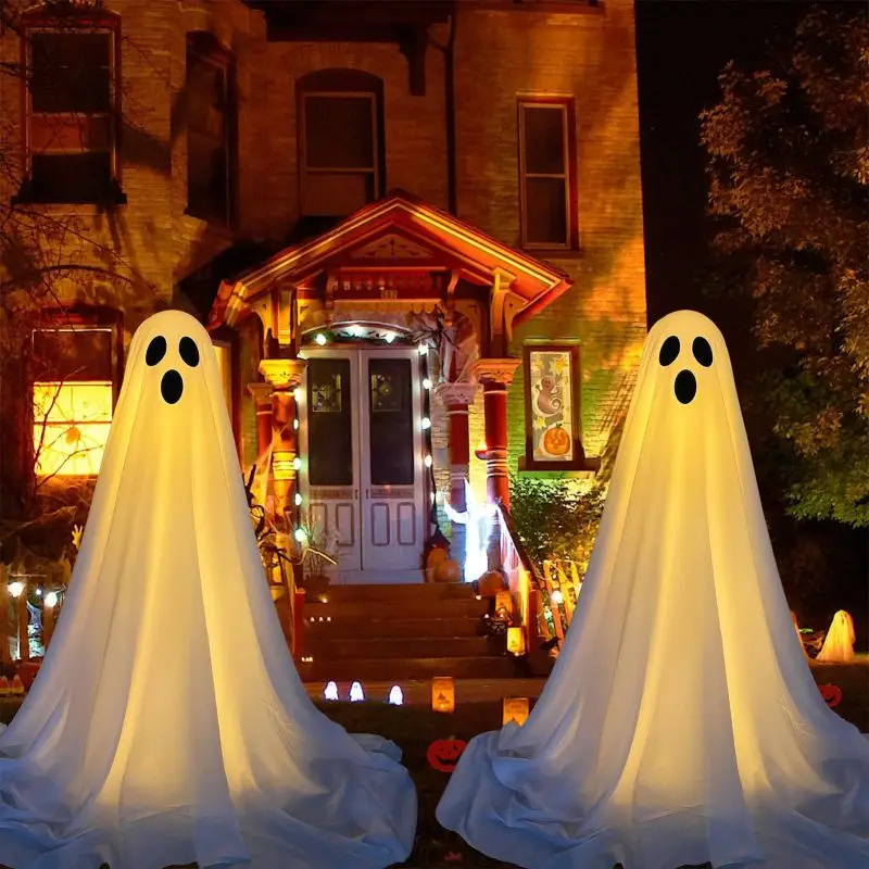 

Spooky Ghost Halloween Decor With Light Strings Operated Front Door Standing Ghost Porch Courtyard Standing Halloween Decoration