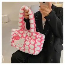 

Large capacity Sanrio Shoulder Bag Hello Kitty Handbag For Women Autumn Cute Winter Sweet Lolita Girl Casual Plush Messenger Bag