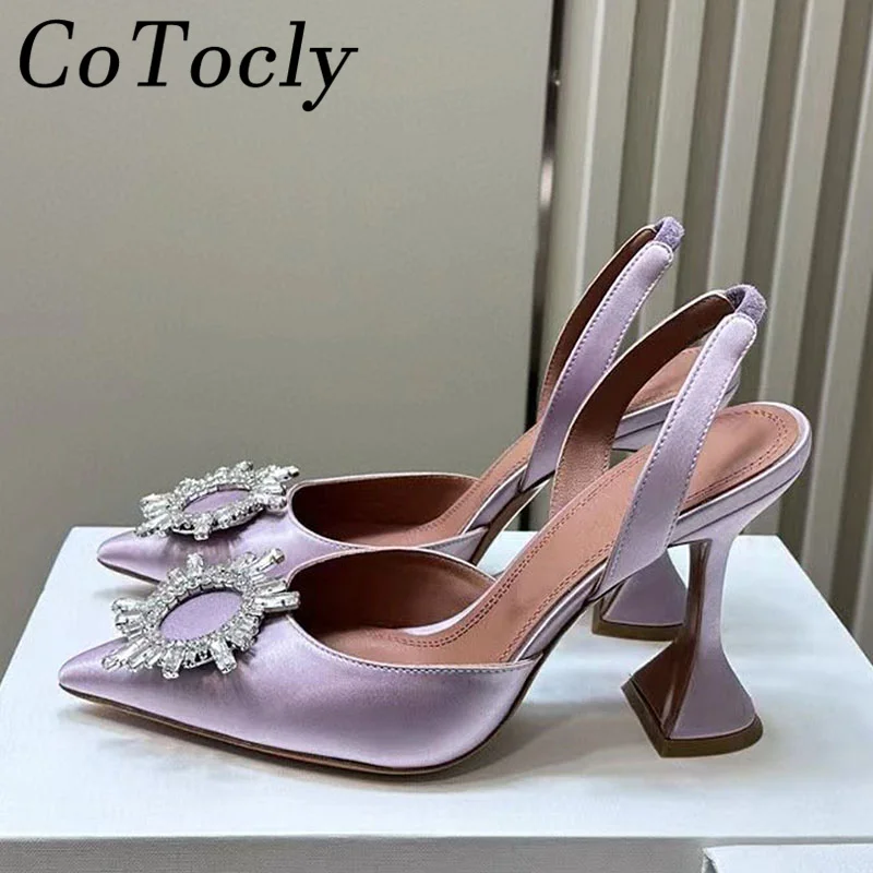 Summer Cup Heels Décolleté Donna Punta A Punta Cinturino Posteriore Luxury Crystal Sun Flower Decor Scarpe Da Festa Lady Sexy Sandali A Spillo Donna