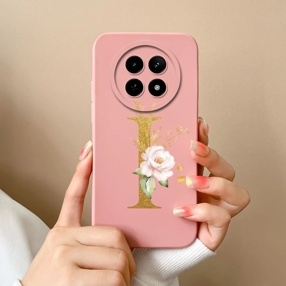 Elegant Rose Letter Soft Liquid Silicone Protective Back Cover for Realme - Lens Protection Bumper Case