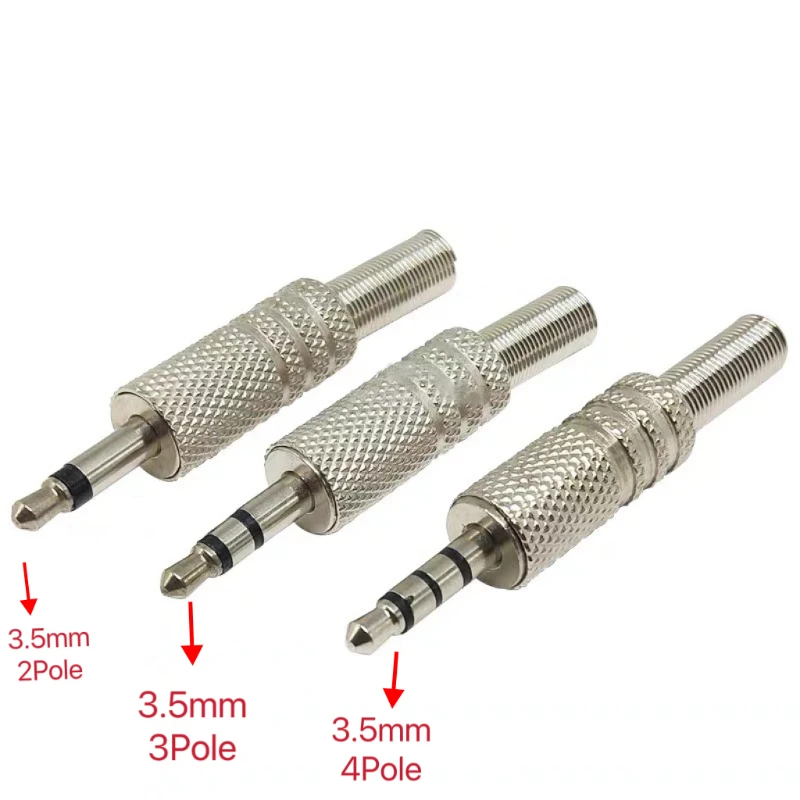 

5Pcs 3.5mm 2Pole 3Pole 4Pole Earphone Jack Adapter Metal Repair 3.5 Male Headphone Plug Mono Stereo Audio Solder Cable Connector