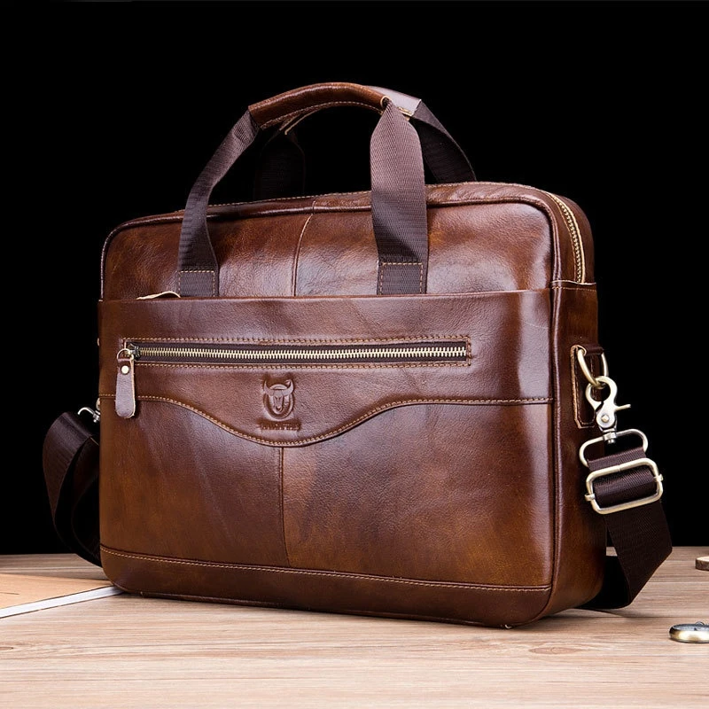 Men's Briefcase Genuine Cowhide Leather Business Laptop Messenger Bag