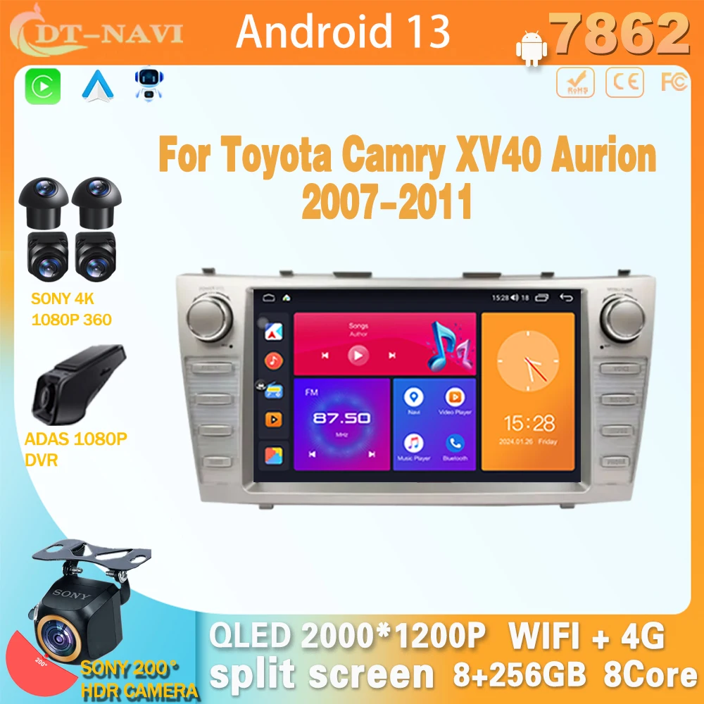 

Android 13 Carplay Auto For Toyota Camry XV40 Aurion 2007 - 2011 NO 2 Din Car Multimedia Stereo Player GPS Navigation WIFI FM 4G