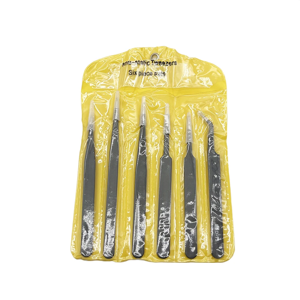 6 Pcs Safe Precision Tweezer Set Antistatic Tweezers Anti-static ESD Stainless Curved Straight Tweezers Maintenance Tool