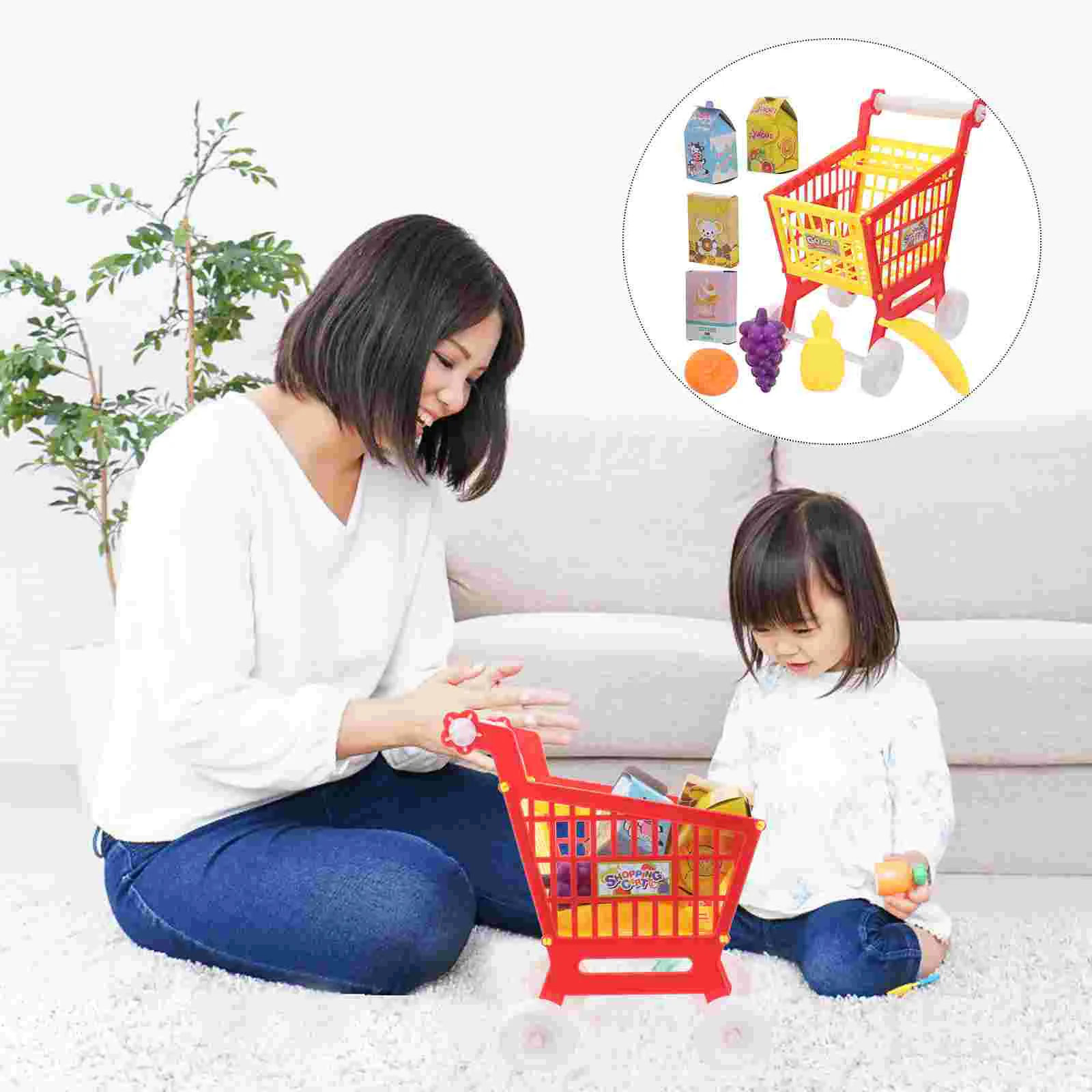 Play House Toy Cognitive Development Funny Shopping Trolley Fake Fruit and Vegetable Compact Cart Abs Kid Simulation Plaything 4