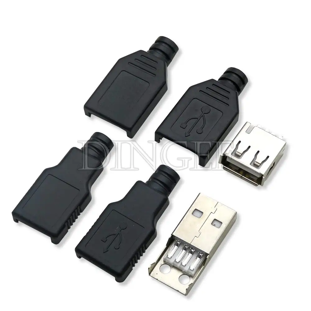 10-Pack Type A USB Plug Socket Connectors with Black Plastic Covers