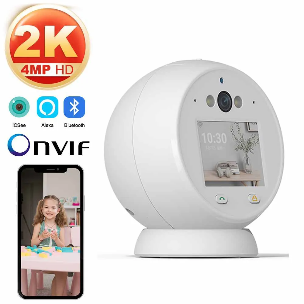 4MP PTZ Wifi Camera Video Call with 2.8 Inch IPS Screen Baby Cry Sound Detection Security IP Camera Baby Monitor iCSee