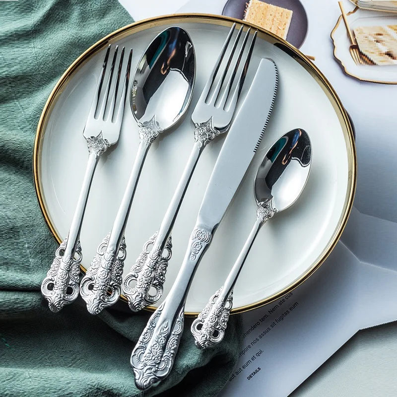 

20 Piece Service For 4 Baroque Royal Luxury Gold Black Cutlery Set Stainless Steel 18/10 Flatware Vintage Wedding Silverware Set