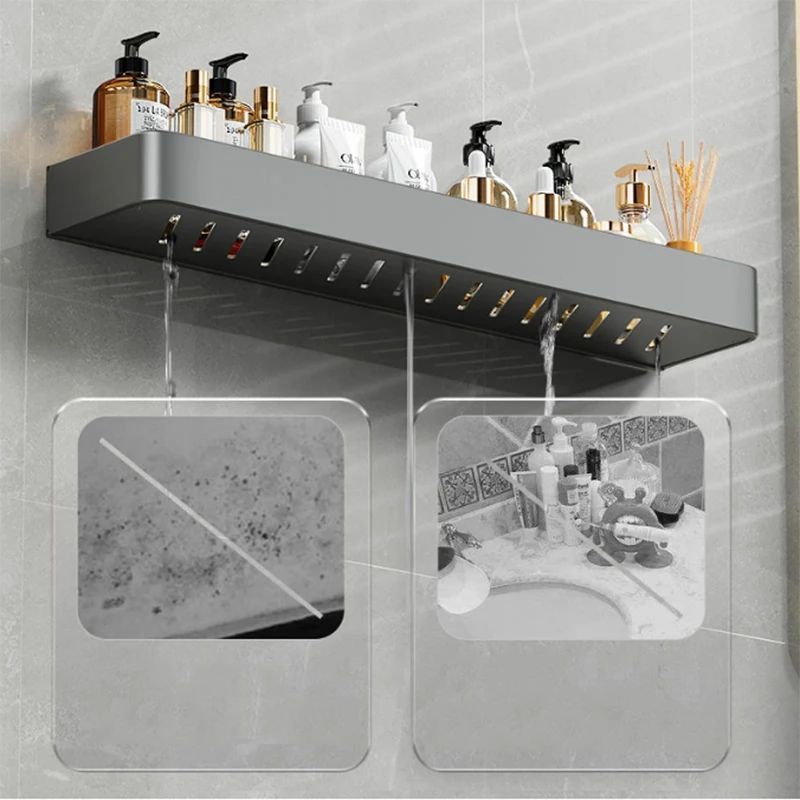 Bathroom Shelf Convenient Punch-free Gray Wall-mounted Towel Rack Bathroom Household Items Bathroom Home Practical Storage Rack 2