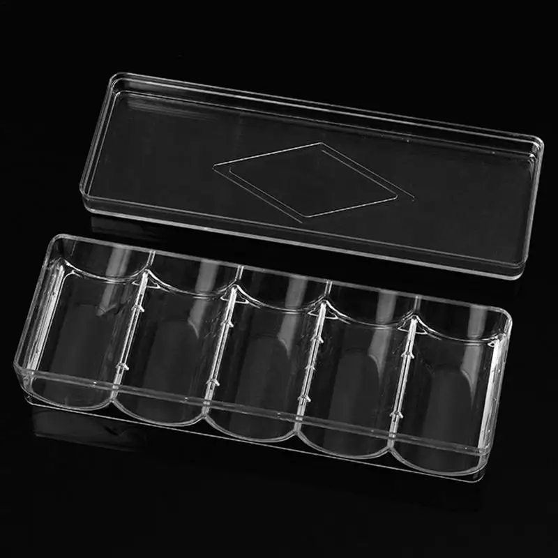 Playing Cards Poker Chips 100Chips Professional Acrylic Poker Chip Stand 5 Grids Poker Display Clear Acrylic 10 Chips Trays