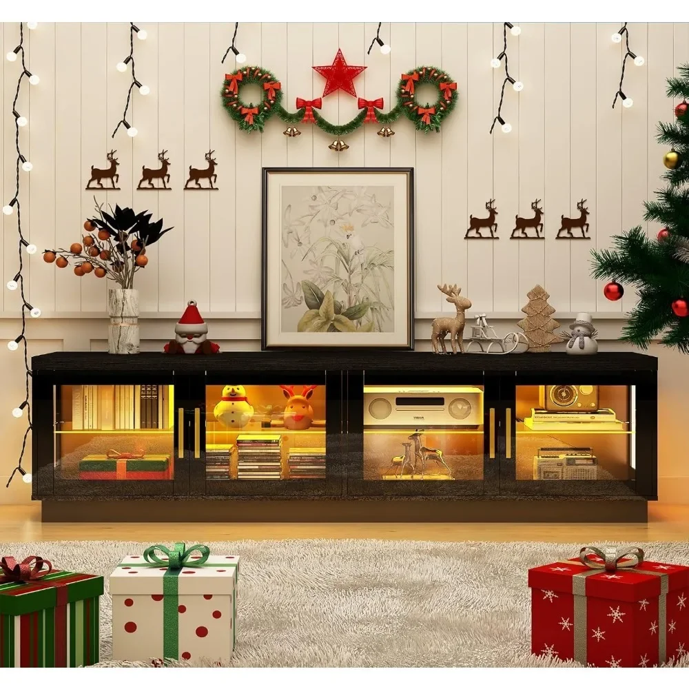 LED TV Stand with Storage Cabinet & RGB LED High Glossy Modern TVs Stand for Living Room TV Console 6