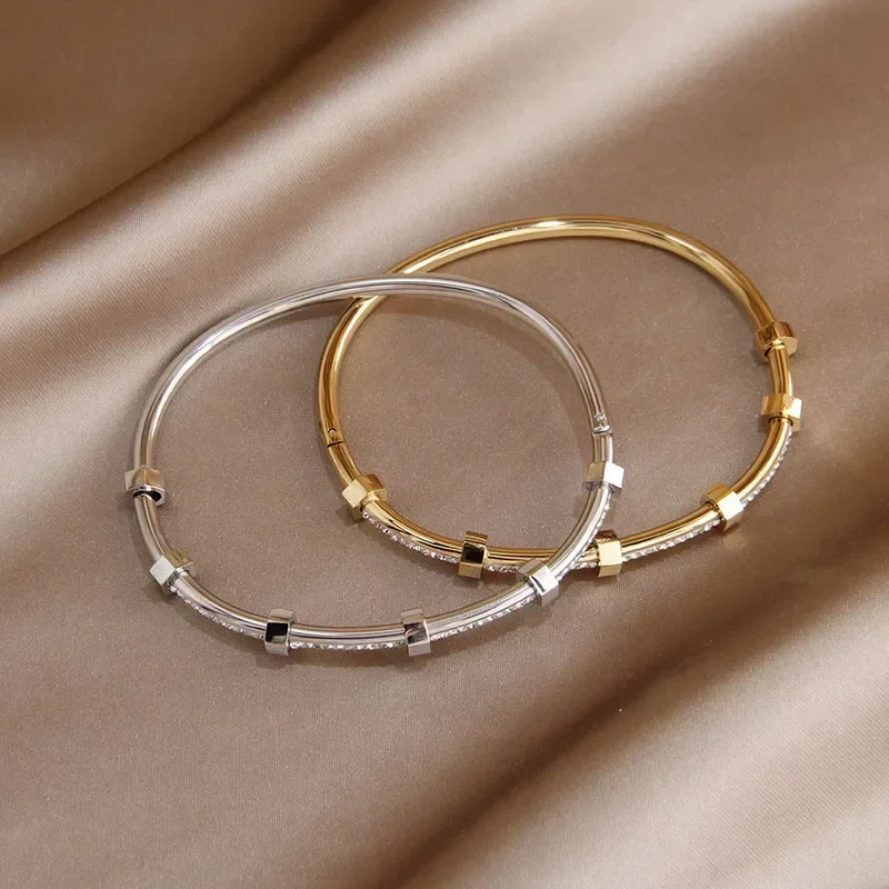 Stainless Steel Bracelet Classic Open Bangles&bracelets for Women Fashion Brand Jewelry Delicate Full Crystal Bangles
