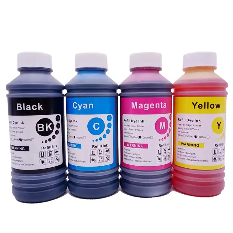 500ML Universal BK C M Y Refill Dye Based Ink Large Capacity Use For Epson Canon HP Brother Lexmark Samsung Dell Inkjet Printer