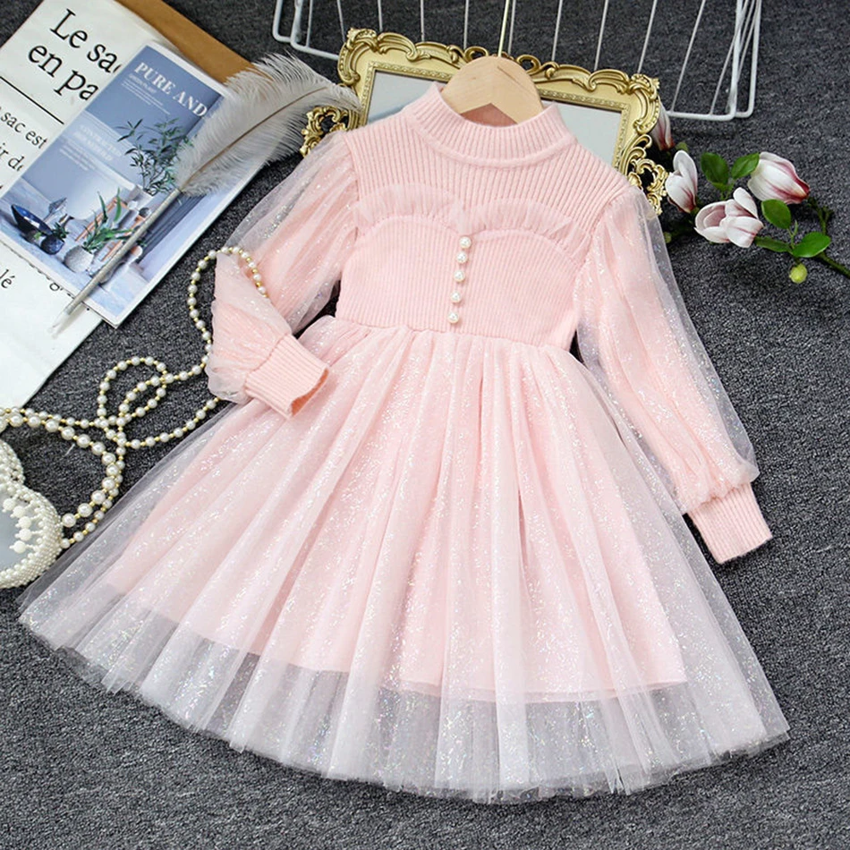 

Autumn Winter Girls Wool Knitted Sweater British Style Girl Dress Girls Dresses for Party Wedding Baby Girl Clothes Christmas