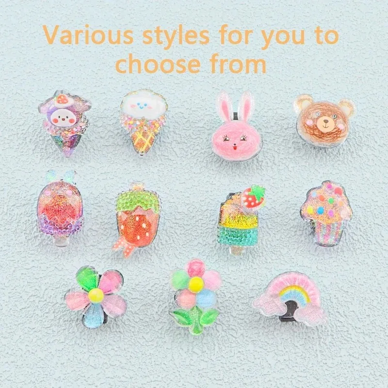 

1pcs Kids Glitter Princess Ice Cream Rainbow Shoe Buckles Charms Decorative Shoelace Clips Removable Shoe Jewelry