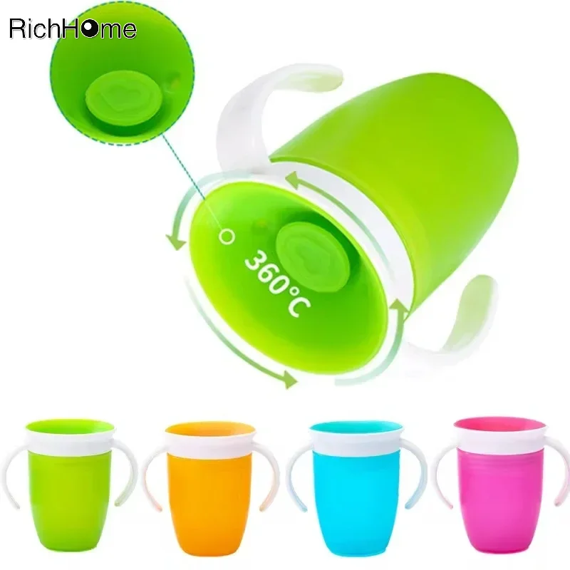 360&deg; Baby Cups Can Be Rotated Magic Cup Baby Learning Drinking Cup Leakproof Child Water Bottle Silicone 240ml Copos