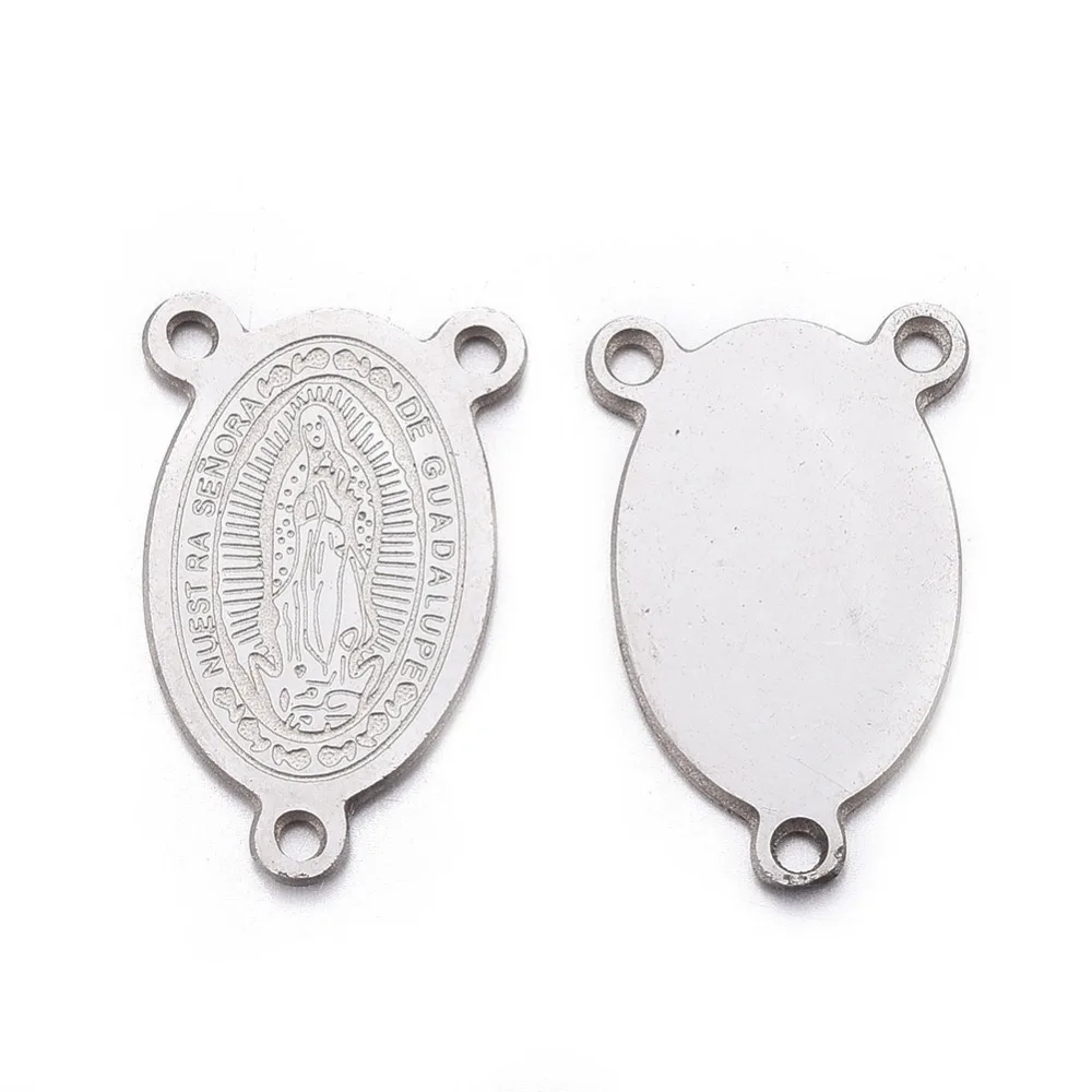 100pcs 304 Stainless Steel Oval with Virgin Mary Chandelier Component Links for jewelry making DIY Connectors Accessories