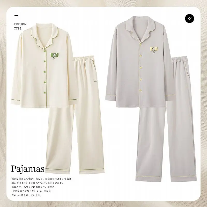 Large Size 2023 Pyjamas Women's Pajamas 100% Cotton Couple Pajamas Men Pijama Mujer Long-sleeved Loungewear Outside