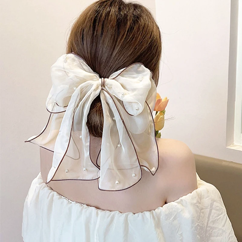 Sweet Women Girls Fairy White Bow Ribbon Hairpin Silk Yarn Clip Hairpin