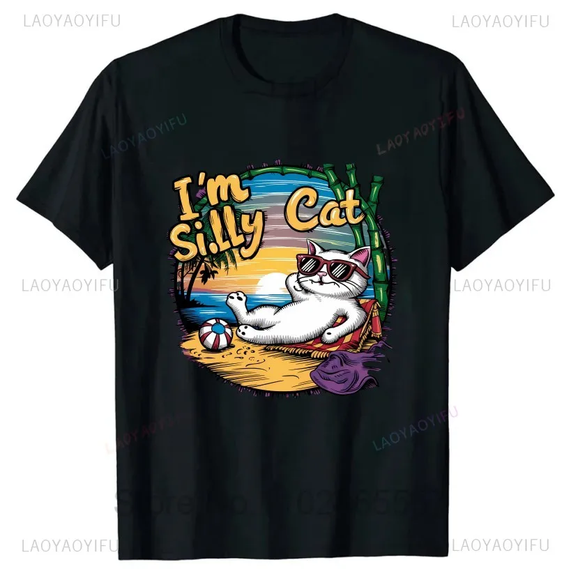 시크한 I Go Meow 고양이 반팔, 재미있는 고양이 밈 노벨티 셔츠, Y2k 소프트 유니섹스 O넥 티셔츠, EU 사이즈 여름 의류