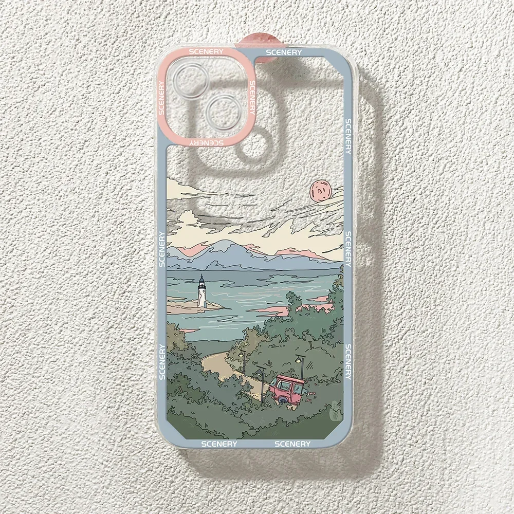 Aesthetic Anime Landscape Transparent Phone Case - Soft, Scenic Design Cover