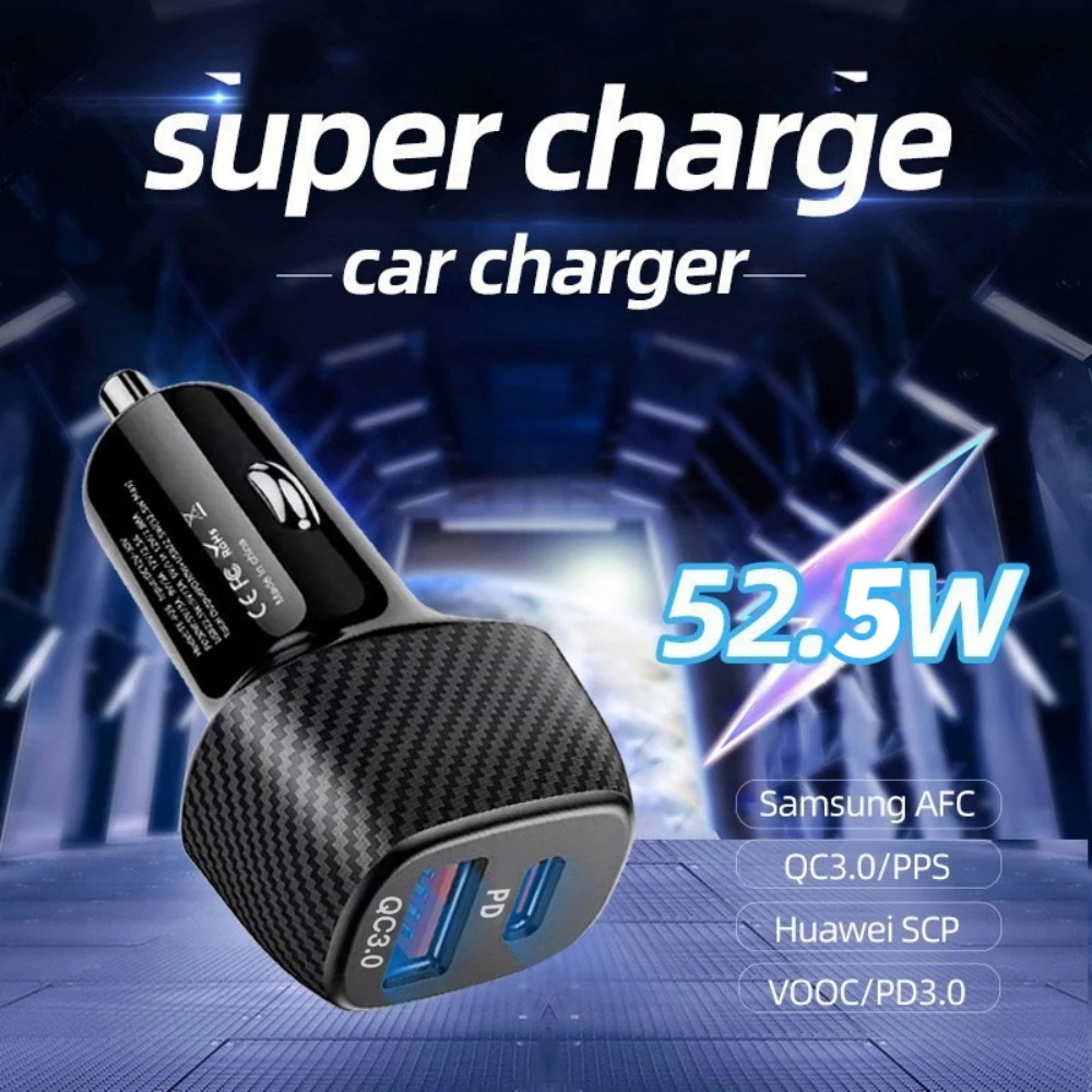 Mini Fast Car Charger Quick Charge QC3.0 PD3.0 PPS SCP Type C USB Charger for Xiaomi Samsung iPhone Huawei Universal Auto Adapte