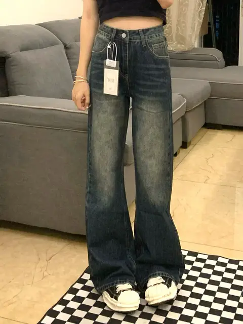 통통녀를 위한 편안하고 스타일리시한 배 모양 복고풍 진 청바지
