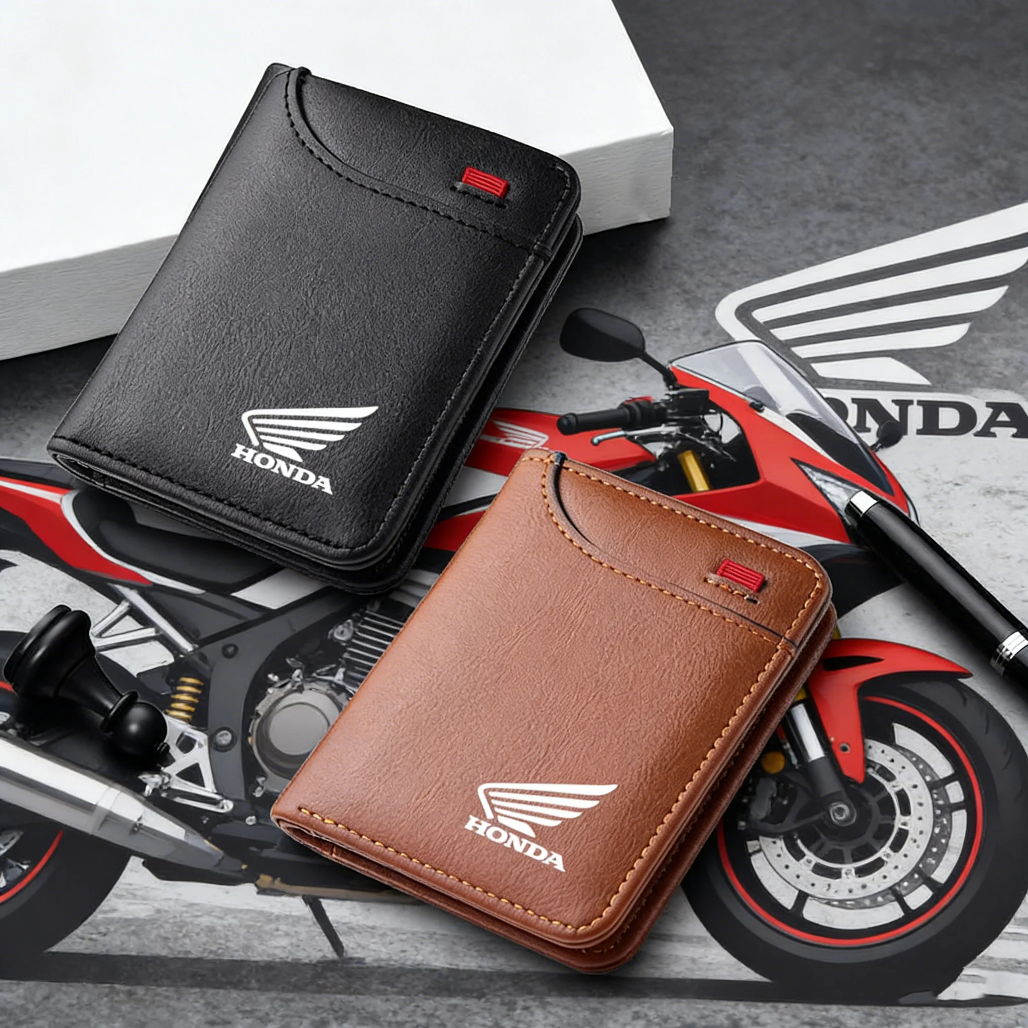 오토바이 가죽 미니 신용 카드 지갑 혼다 CB400 CB650 FCBF CBR25ORR CRF SH3O0 NC75O 용 휴대용 지갑 자동차 엠블럼 지갑
