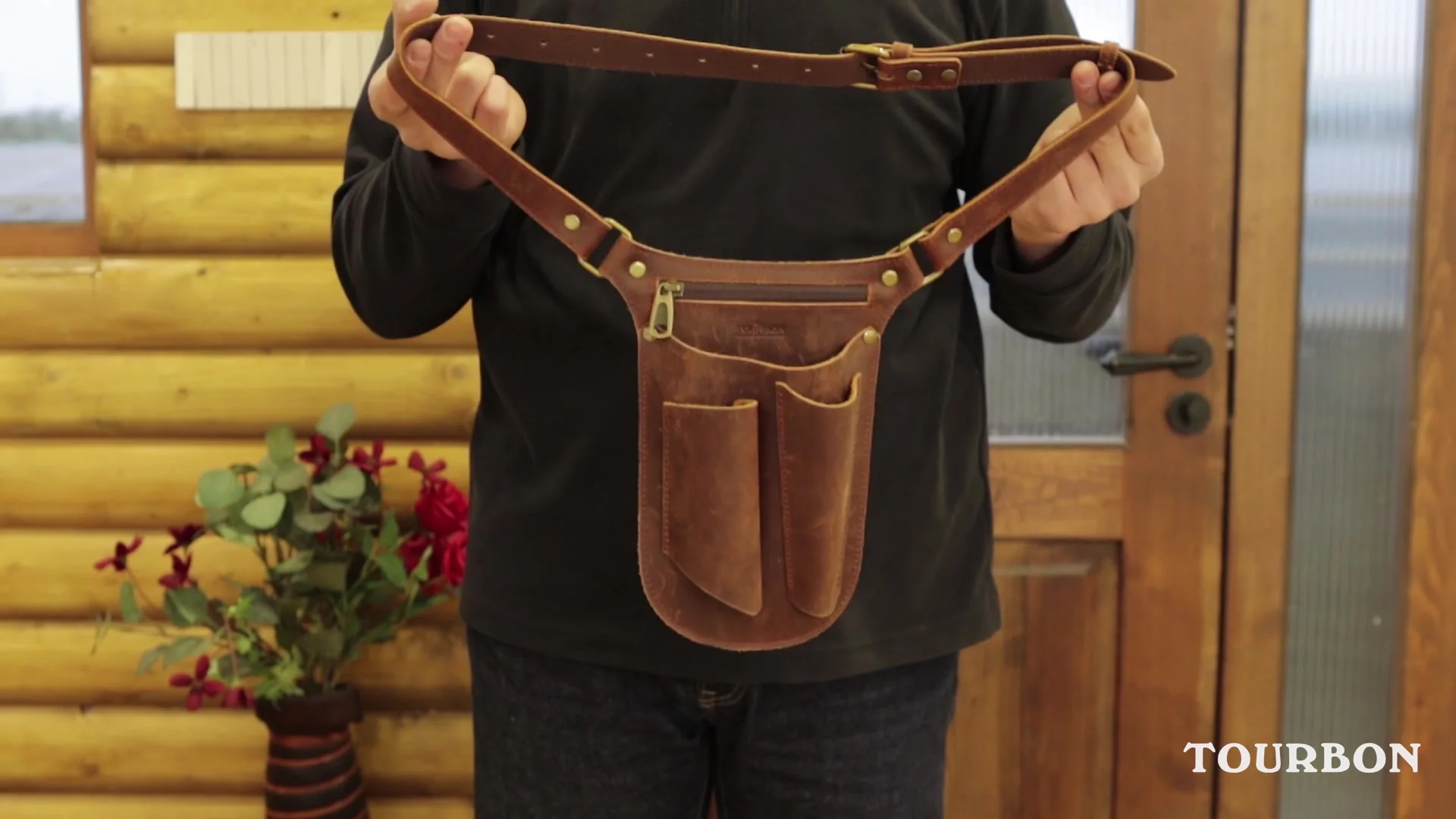 Tourbon Genuine Leather Tool Belt W/Suspenders Carpentry Ultipurpose