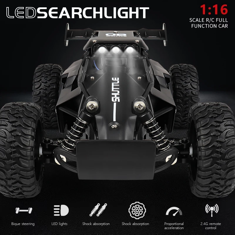Remote Control Car ZWN 1:16 2.4Gh Model RC Car LED Lights 2WD Off-road Climbing Vehicle Outdoor Toys Boys Girls Gifts
