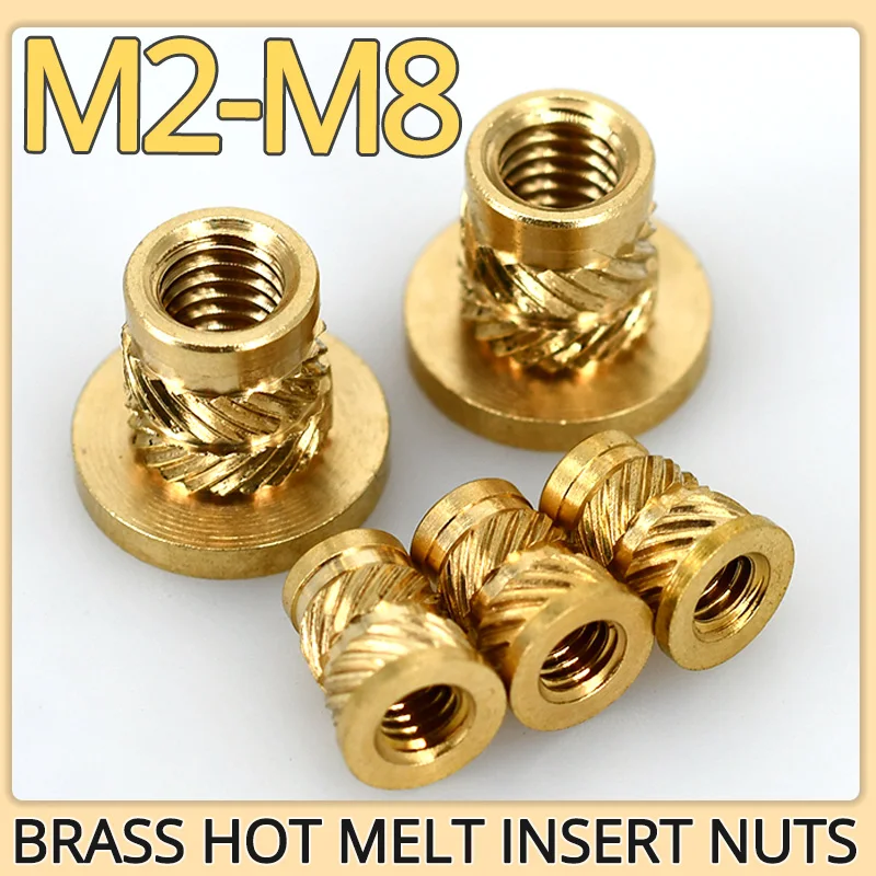 Inserção de Latão tipo t Porca de Cobre de Flange Recartilhado Injeção de Moldagem por Calor de Rosca Porca m2 M2.5 m3 m4 m5 m6 m8