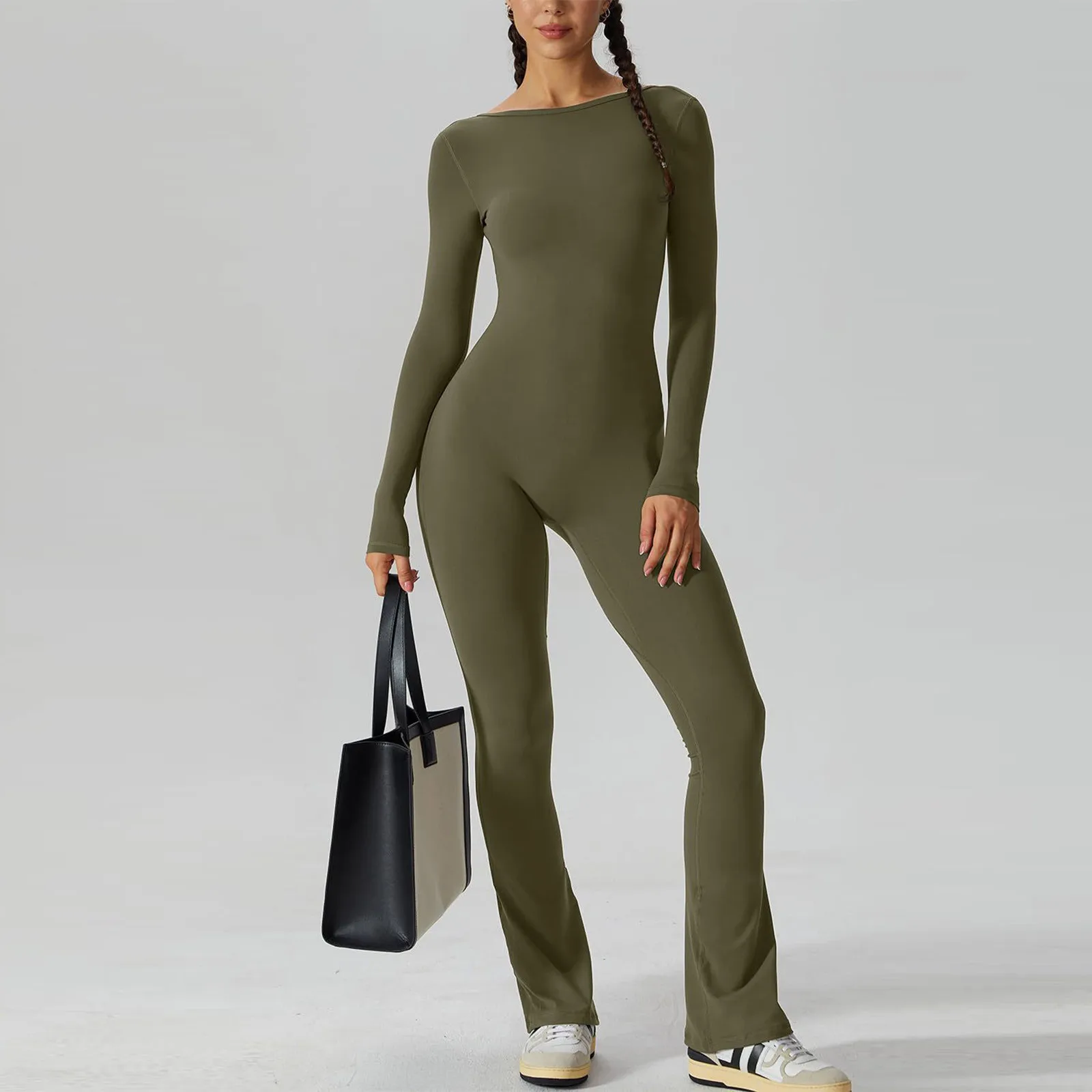 

Women Jumpsuits Sexy Bodycon Long Sleeve open back OnePiece Romper milk silk Yoga Jumpsuit Workout Unitard Playsuit Backless