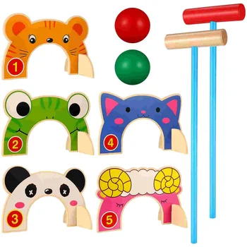 Wooden Croquet Set For Family Games Cartoon Toys Lawn Play Equipment Water Entertainment Children Sports Helpers Animal Theme