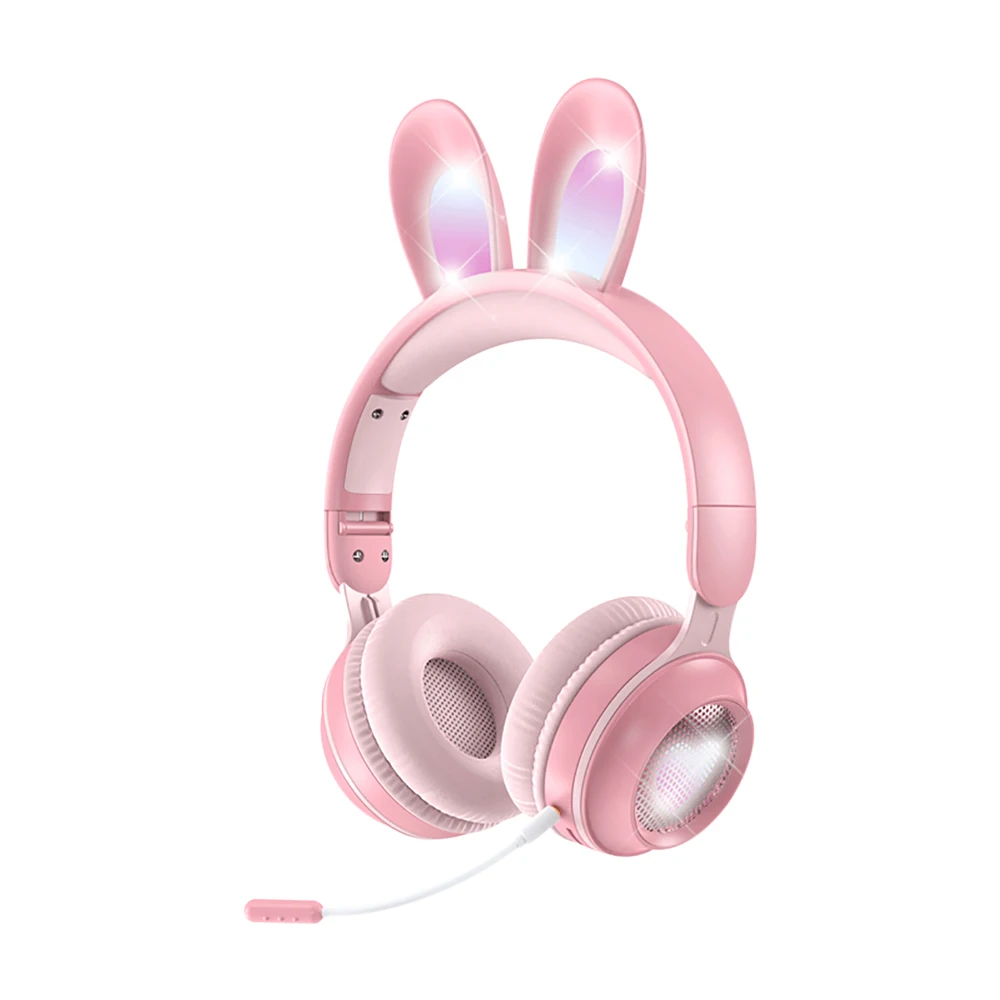 New Wireless Earphones RGB Rabbit Ears Headset with Mic Cute