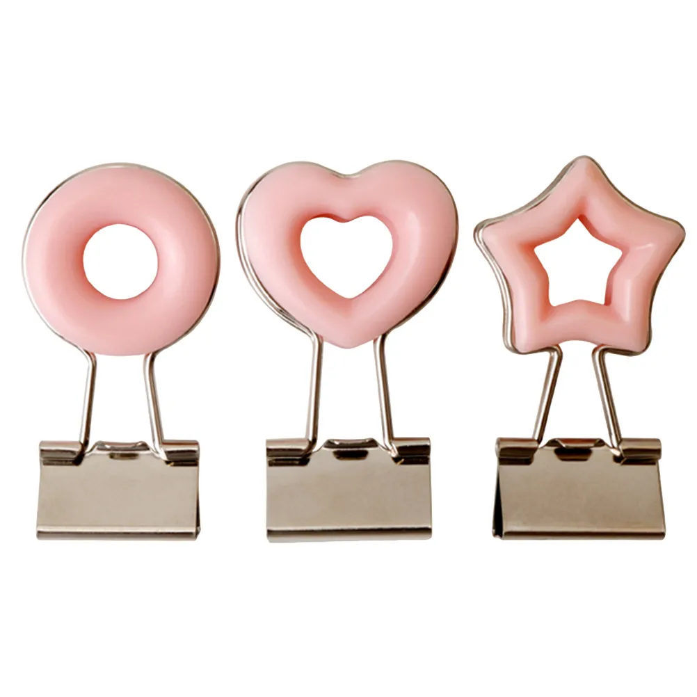 3Pcs 금속 핸드 계정 클립 사랑스러운 하트 스타 모양 친환경 사무실 책상 주최자 장식 폴더 클립 핑크