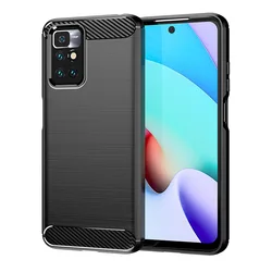 Sleek Silicone Carbon Fiber Shockproof Back Cover - Brushed Soft Finish for Poco M4 Pro (Black)