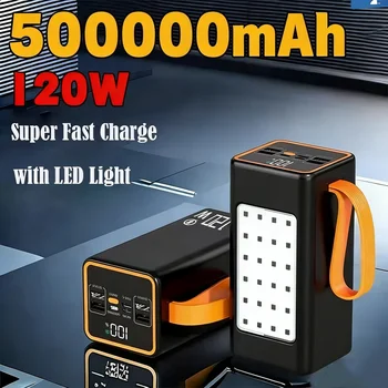 500000mAh Outdoor Large Capacity Power Bank 120W Fast Charging External Spare Battery with LED Light For iPhone Xiaomi Samsung