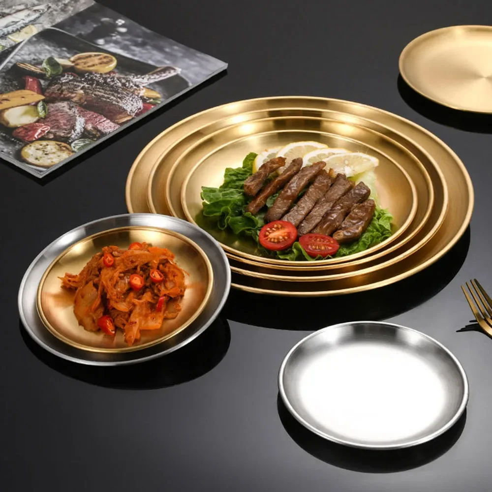 4Pcs Stainless Steel Dining Dish Camping Picnic Tray Dirt Proof Kitchen Bar Tableware Fruit Snack Cake Plate Kitchen Accessories